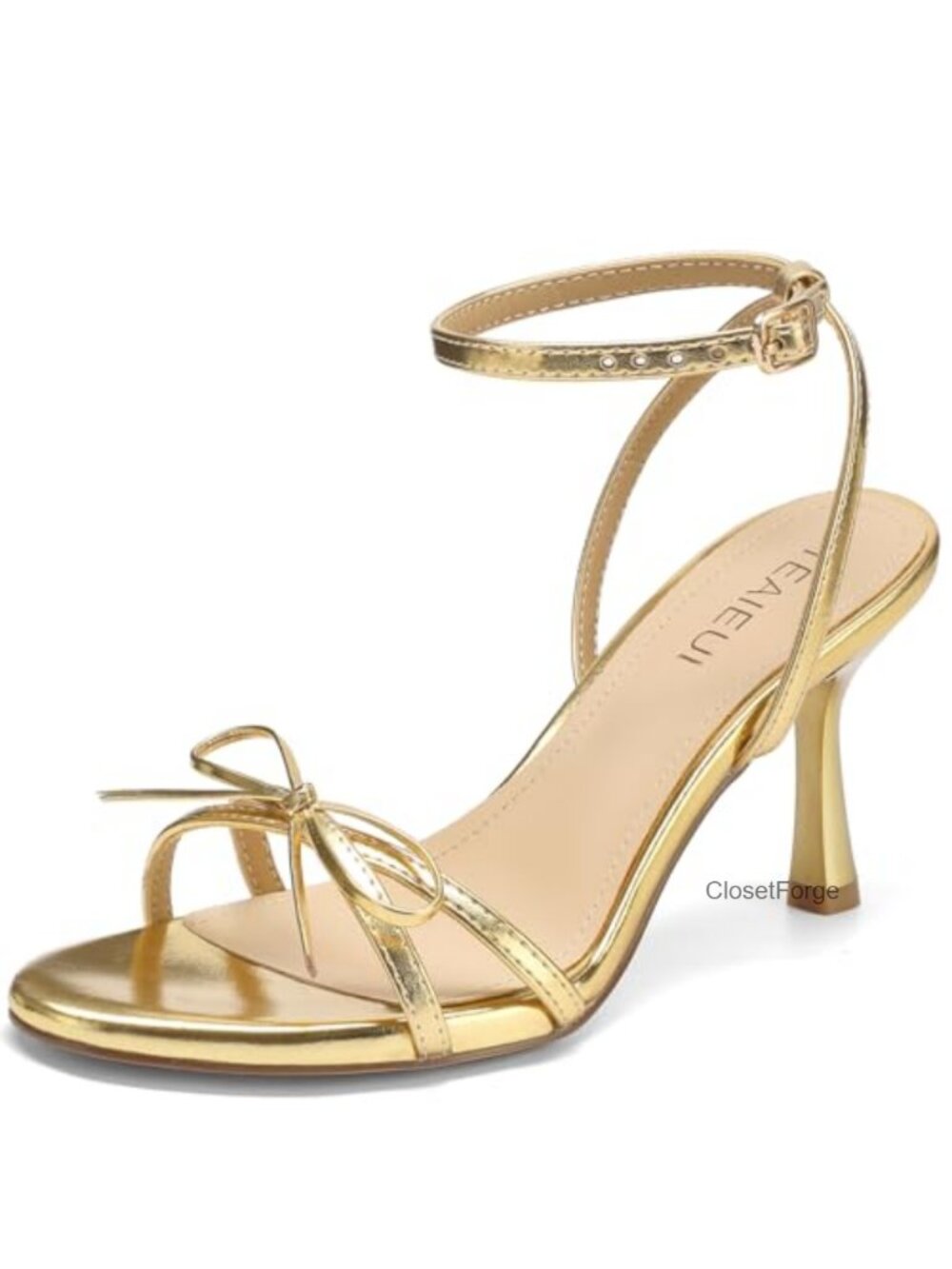 Kitten Heels Open Toe Strappy Ankle Strap Bow Sandals 2.9 Inch Heel